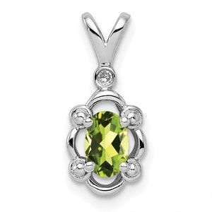 Sterling Silver Peridot August Birthstone & Diamond Mini Charm Pendant